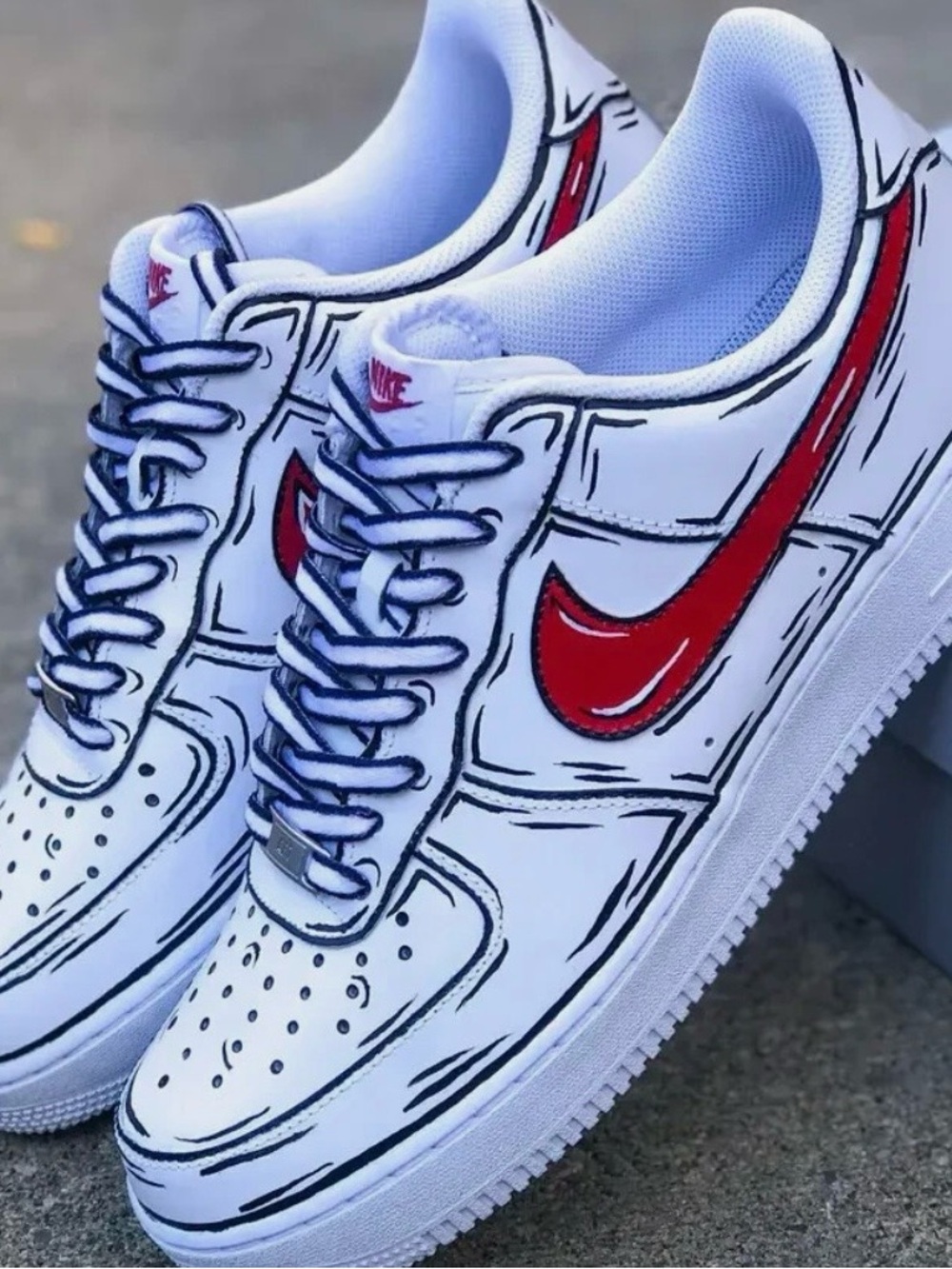 Nike Men’s White Sneakers with Red Swoosh - Sketch Outline Style